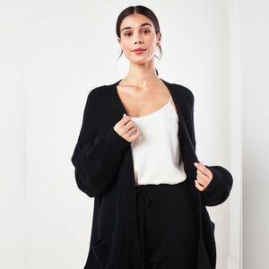 Quince Oversized Cotton Black Ribbed Cardigan Sweater Sz S